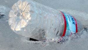 Фото: Пластиковая бутылка во льду.